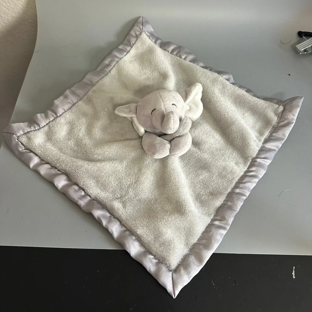 Carters Elephant Security Blanket Gray Plush Satin Trim Lovey Baby Snuggle Toy
